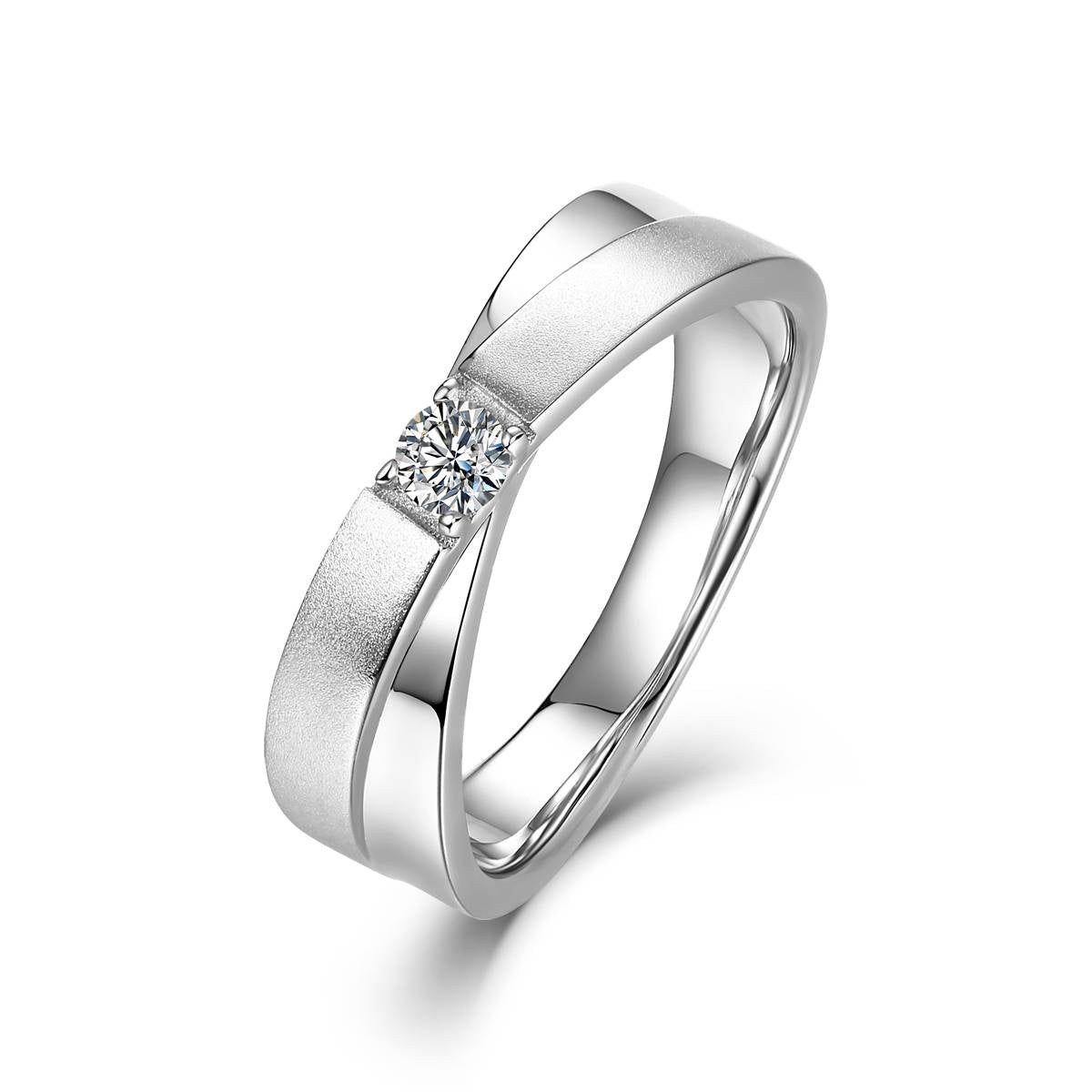 X-Shaped Matching Rings:  Moissanite Silver Ring