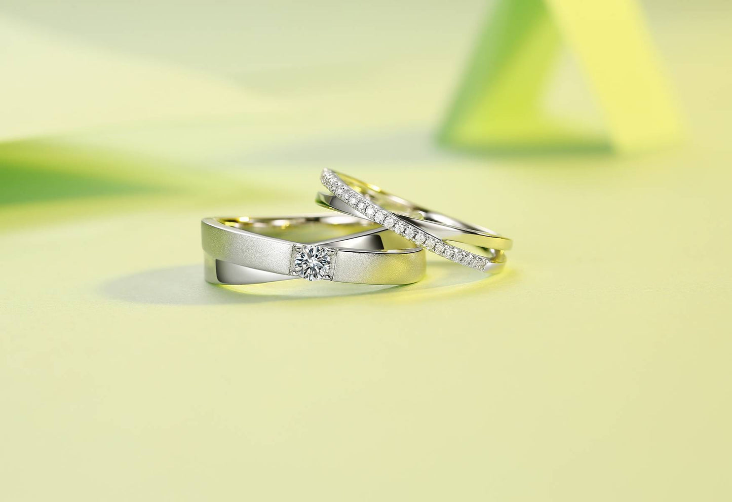 X-Shaped Matching Rings:  Moissanite Silver Ring