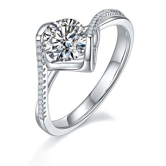 Hearts Entwined: 1.0 Carat Moissanite Silver Ring