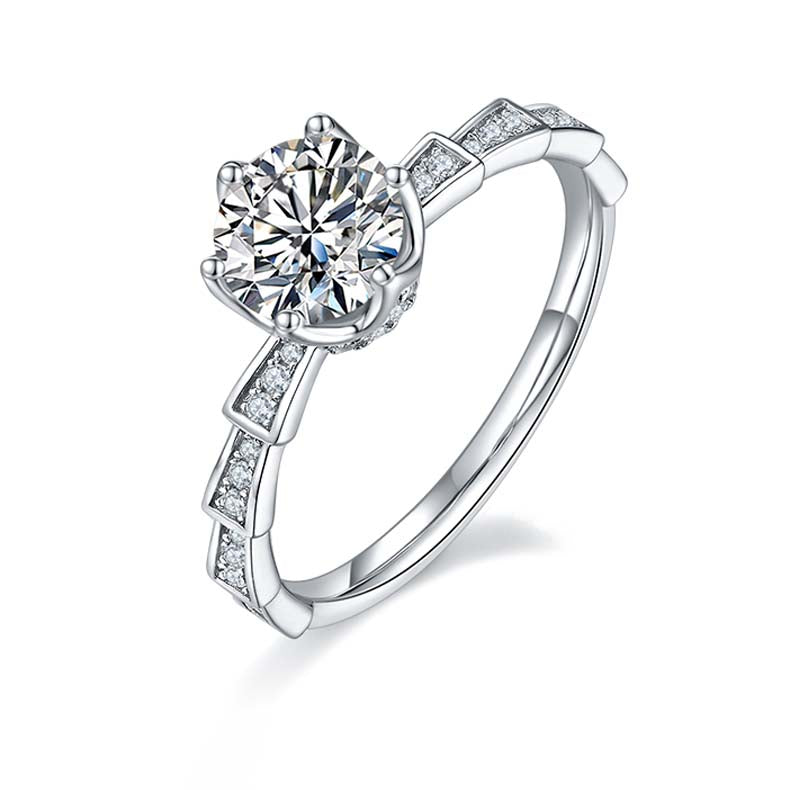 Bamboo Joint: 1.0 Carat Moissanite Silver Ring