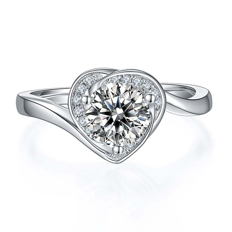 Heart in Bloom: 1.0 Carat Moissanite Silver Ring