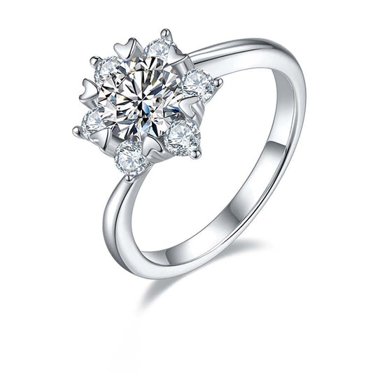 Starry Blossom: 1.0 Carat Moissanite Silver Ring