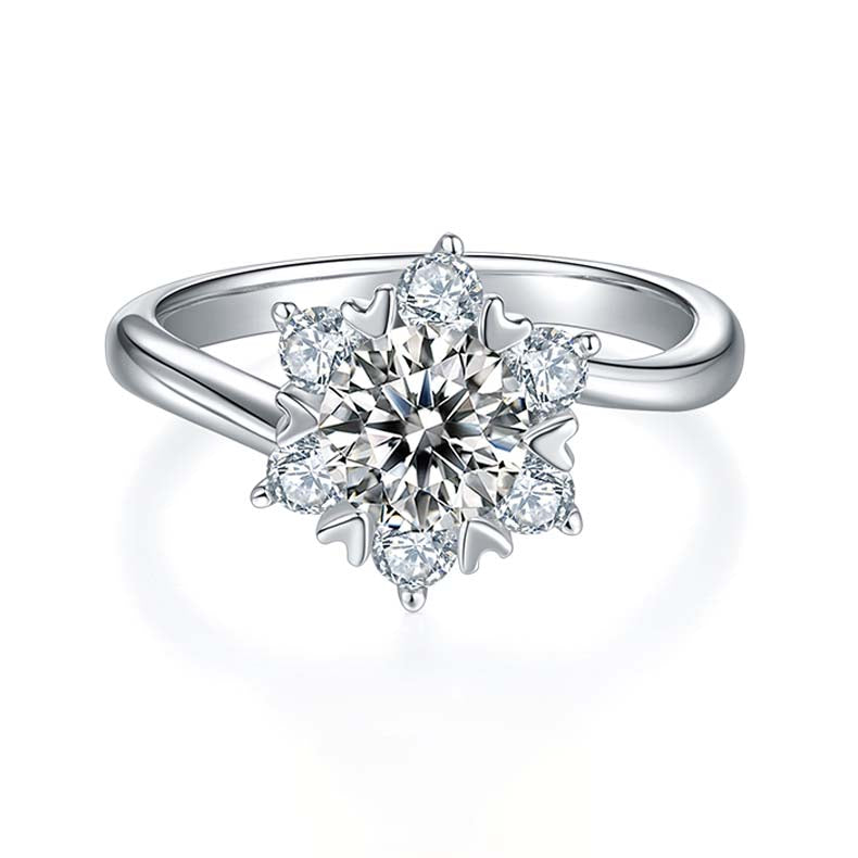 Starry Blossom: 1.0 Carat Moissanite Silver Ring