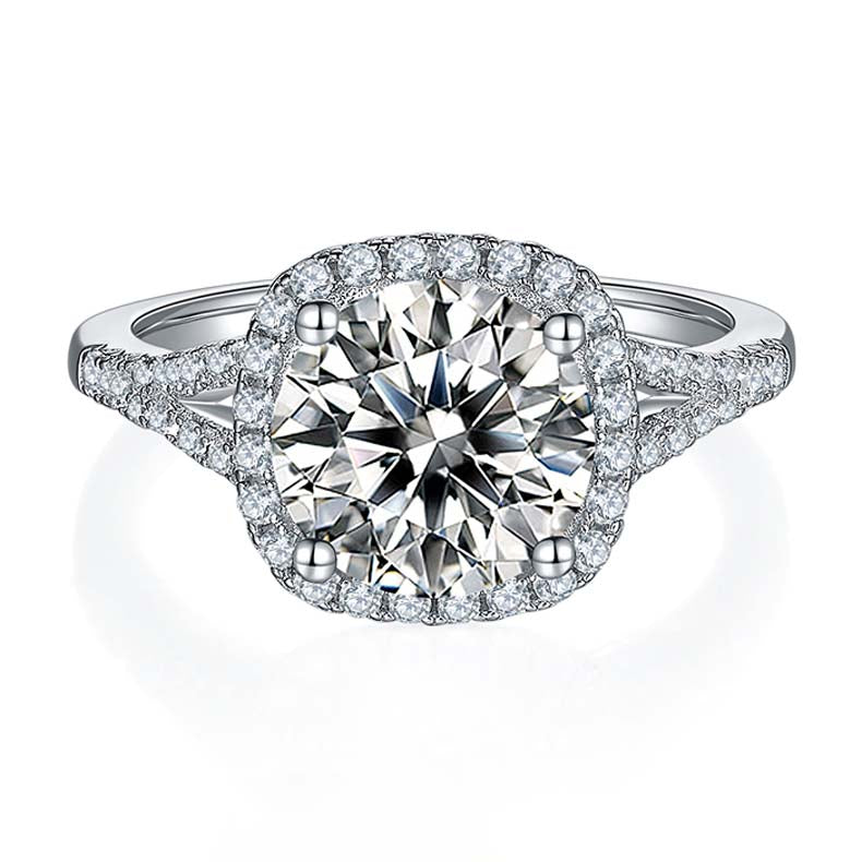 Double Arm Square Surround: 3.0 Carat Moissanite Silver Ring