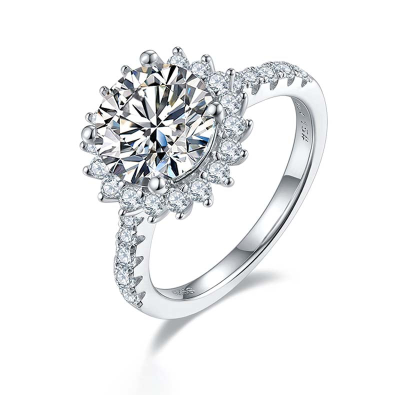 Sunflower: 3.0 Carat Moissanite Silver Ring