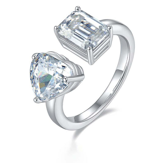 Heart& Rectangle Sparkle Ring: 2.0 Carat Moissanite Silver Ring