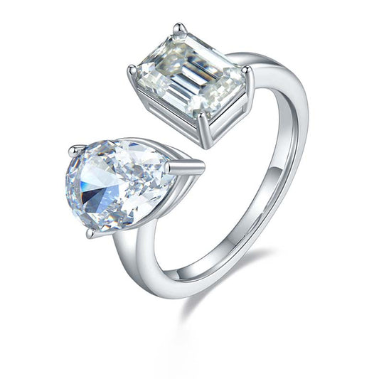 Pearl & Rectangle Sparkle Ring: 2.0 Carat Moissanite Silver Ring