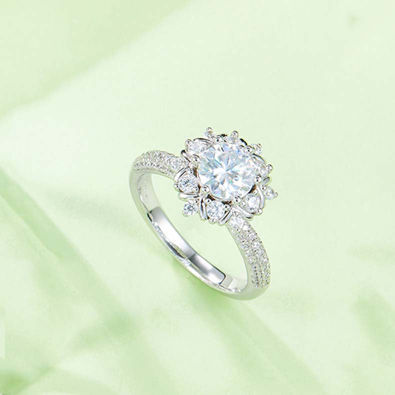 Flourishing Flowers: 1.0 Carat Moissanite Silver Ring