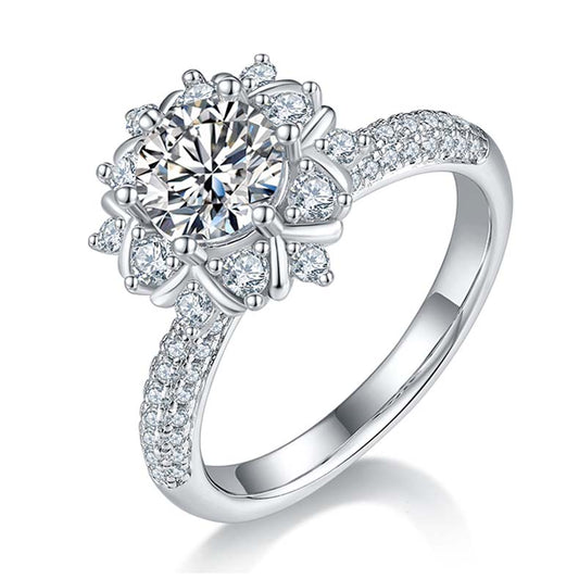 Flourishing Flowers: 1.0 Carat Moissanite Silver Ring