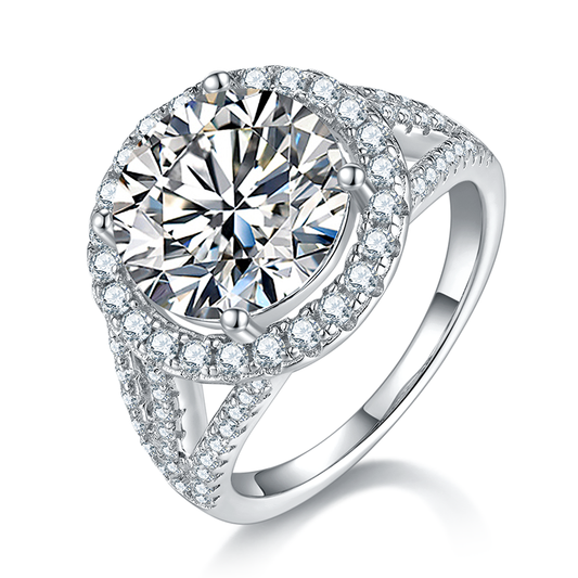 Classic Round Surround: 5.0 Carat Moissanite Silver Ring