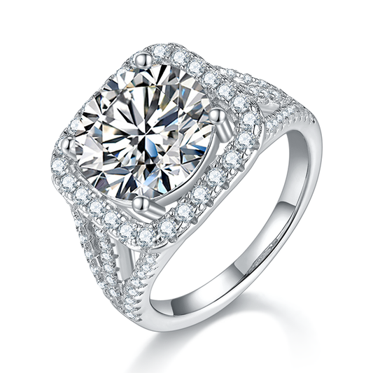 Classic Square Surround: 5.0 Carat Moissanite Silver Ring